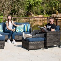 Ovios Patio Furniture Set 6 Pieces Outdoor Wicker Rattan Sofa Couch With Fire Pit Table Ottomans And Comfy Cushions All Weath