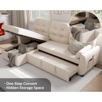 Ucloveria Sectional Sofa Couch 87 Sleeper Sofa Bed With Reversible Storage Chaise Pull Out Couch For Living Room Side Pocke