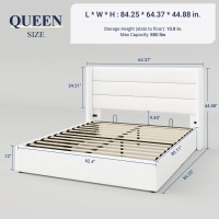 Allewie Queen Size Velvet Lift Up Storage Bed Modern Wingback Headboard Hydraulic Storage No Box Spring Needed White