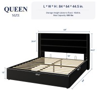 Allewie Queen Size Velvet Lift Up Storage Bed Modern Wingback Headboard Hydraulic Storage No Box Spring Needed Black