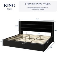 Allewie King Size Velvet Lift Up Storage Bed Modern Wingback Headboard Hydraulic Storage No Box Spring Needed Black