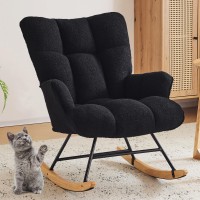 Zedachica Nursery Rocking Chair Teddy Upholstered Glider Rocker Rocking Accent Chair With High Backrest Comfy Armchair With Padd