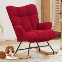 Zedachica Nursery Rocking Chair Teddy Upholstered Glider Rocker Rocking Accent Chair With High Backrest Comfy Armchair With Padd