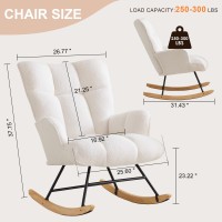 Zedachica Nursery Rocking Chair Teddy Upholstered Glider Rocker Rocking Accent Chair With High Backrest Comfy Armchair With Padded Seat Soft Side Chair For Living Room Bedroom Office (White Teddy)