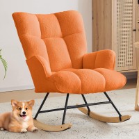 Zedachica Nursery Rocking Chair Teddy Upholstered Glider Rocker Rocking Accent Chair With High Backrest Comfy Armchair With Padd