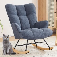 Zedachica Nursery Rocking Chair Teddy Upholstered Glider Rocker Rocking Accent Chair With High Backrest Comfy Armchair With Padd