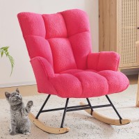 Zedachica Nursery Rocking Chair Teddy Upholstered Glider Rocker Rocking Accent Chair With High Backrest Comfy Armchair With Padd