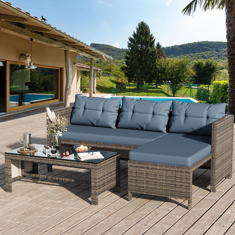 Shintenchi Outdoor Patio Furniture Sets Wicker Patio Sectional Sets 3Piece All Weather Wicker Rattan Patio Seating Sofas With