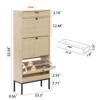 Xiao Wei Shoe Cabinet Natural Rectangular Handmade Rattan Shoe Storage Organizer Cabinet With 3 Flip Drawers Freestanding Shoe