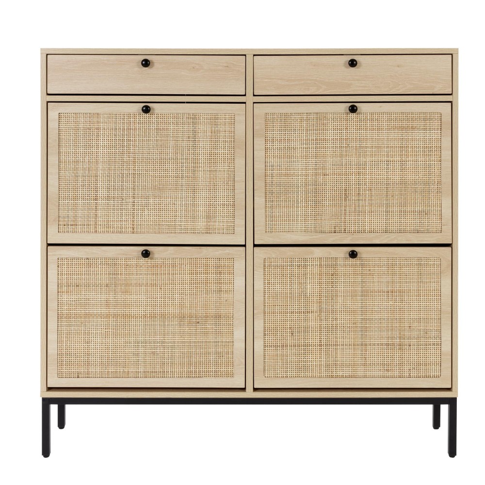 Xiao Wei Shoe Cabinet Large Natural Rattan Shoe Storage Organizer Cabinet With 4 Flip Drawers Freestanding Shoe Rack With Adju