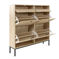 Xiao Wei Shoe Cabinet Large Natural Rattan Shoe Storage Organizer Cabinet With 4 Flip Drawers Freestanding Shoe Rack With Adju