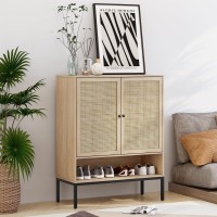 Xiao Wei Shoe Cabinet 5Tier Shoe Storage Organizer Cabinet With Natural Handmade Rattan Doors Slim Shoe Rack With Adjustable S