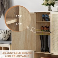 Xiao Wei Shoe Cabinet 5Tier Shoe Storage Organizer Cabinet With Natural Handmade Rattan Doors Slim Shoe Rack With Adjustable S