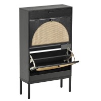 Xiao Wei Shoe Cabinet Natural Semi Circle Handmade Rattan Shoe Storage Organizer Cabinet With 2 Flip Drawers Freestanding Shoe