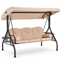 Homrest 3 Seat Outdoor Porch Swing With Adjustable Canopy Convertible Patio Swing Bed With Stand Patio Glider Swing With Upgra