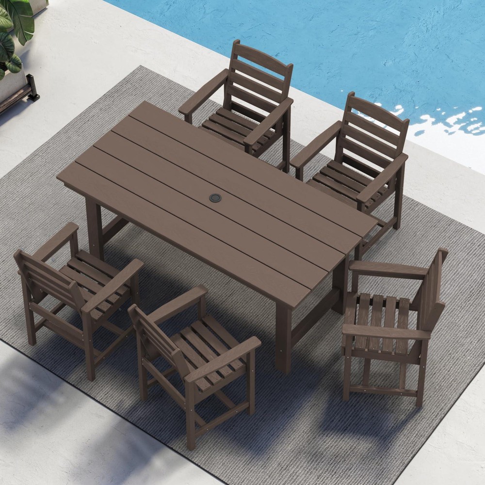 Serwall Outdoor Dining Sets For 4 Outdoor Hdpe Dining Furniture Set With Umbrella Hole Cutout Table And 4 Chairs All Weather