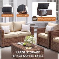 Udpatio Patio Furniture Set With Storage Coffee Table  7 Pieces Outdoor Furniture Sets  Wicker Rattan Patio Conversation Sets With Ottoman And Waterproof Covers For Porch Deck Backyard  Khaki