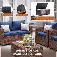 Udpatio Patio Furniture Set With Storage Coffee Table  7 Pieces Outdoor Furniture Sets  Wicker Rattan Patio Conversation Sets With Ottoman And Waterproof Covers For Porch Deck Backyard  Blue