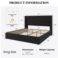 Sha Cerlin King Size Lift Up Storage Bedvelvet Upholsteredmodern Wingback Headboardupholstered Platform Bed Framehydraulic S