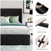 Sha Cerlin King Size Lift Up Storage Bedvelvet Upholsteredmodern Wingback Headboardupholstered Platform Bed Framehydraulic S