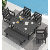 Serwall Patio Dining Table And Bench Set For 6 Black