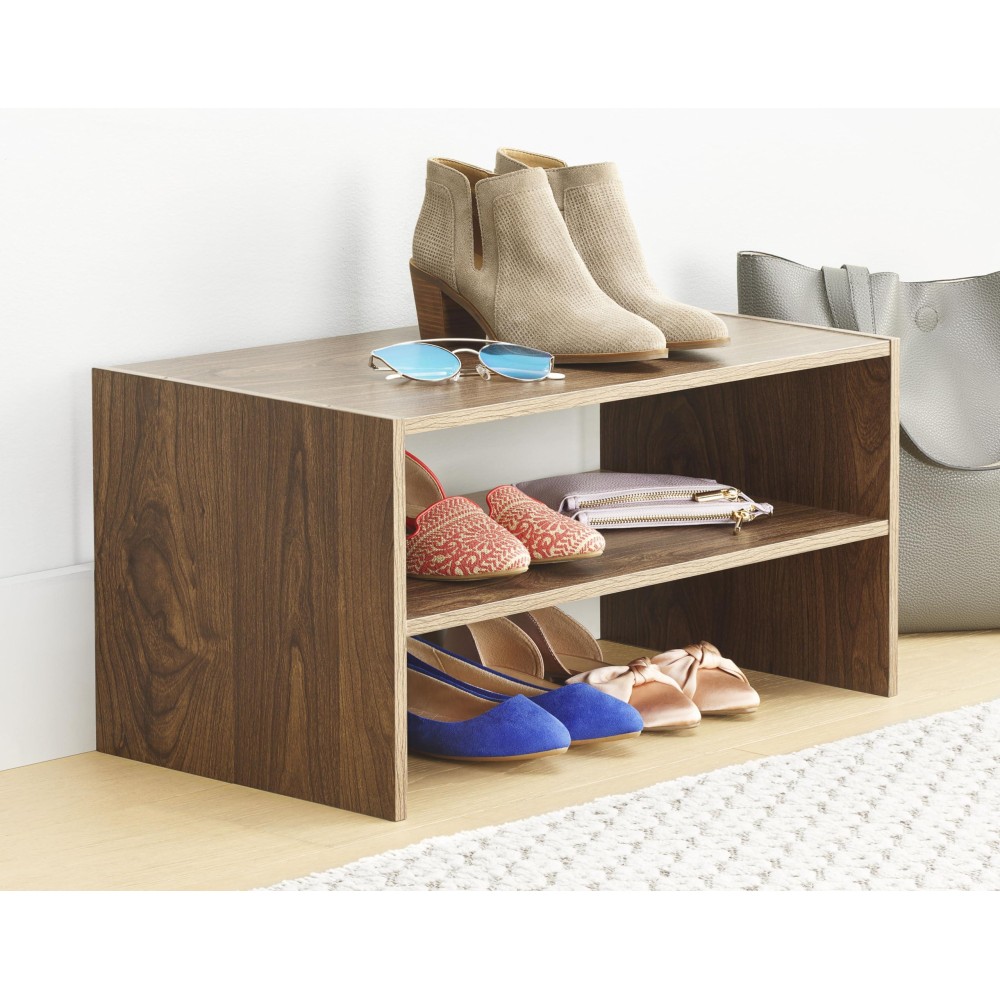 Whitmor Wood Stackable 2Shelf Shoe Rack Walnut 24 Inches