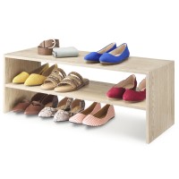 Whitmor Wood Stackable 2Shelf Shoe Rack White Oak 31 Inches