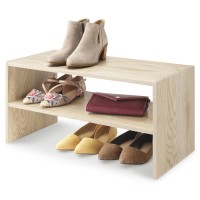 Whitmor Wood Stackable 2Shelf Shoe Rack White Oak 24 Inches