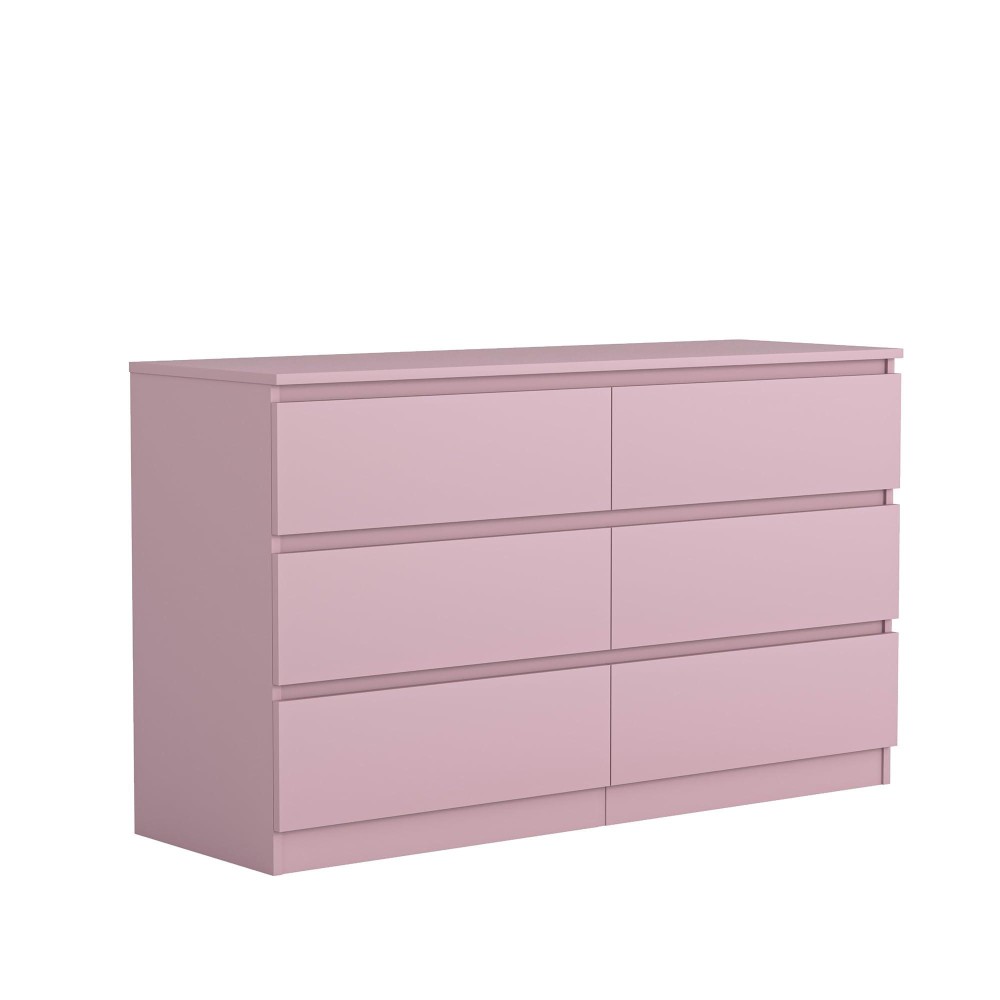 Vibe Dine 6 Drawer Double Dresser Modern Chest Of Drawers With Wide Storage For Closet Bedroom Living Room Pink