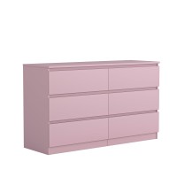 Vibe Dine 6 Drawer Double Dresser Modern Chest Of Drawers With Wide Storage For Closet Bedroom Living Room Pink