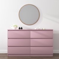 Vibe Dine 6 Drawer Double Dresser Modern Chest Of Drawers With Wide Storage For Closet Bedroom Living Room Pink