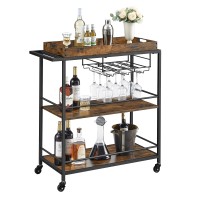 Vasagle Kitchen Serving Cart With Removable Tray 3Tier Kitchen Utility Cart On Wheels With Storage With Brakes Leveling Feet