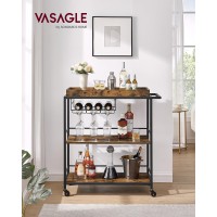 Vasagle Kitchen Serving Cart With Removable Tray 3Tier Kitchen Utility Cart On Wheels With Storage With Brakes Leveling Feet