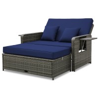 Tangkula Patio Rattan Daybed Set Wicker Loveseat Sofa Wmultipurpose Ottoman Retractable Side Tray 4Level Adjustable Backre