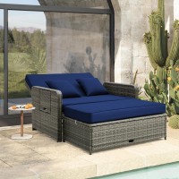 Tangkula Patio Rattan Daybed Set Wicker Loveseat Sofa Wmultipurpose Ottoman Retractable Side Tray 4Level Adjustable Backre