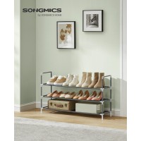 Songmics 3Tier Shoe Rack Shoe Storage For Hallway Closet Slim And Spacesaving Metal Frame Nonwoven Fabric Shelves Dove G