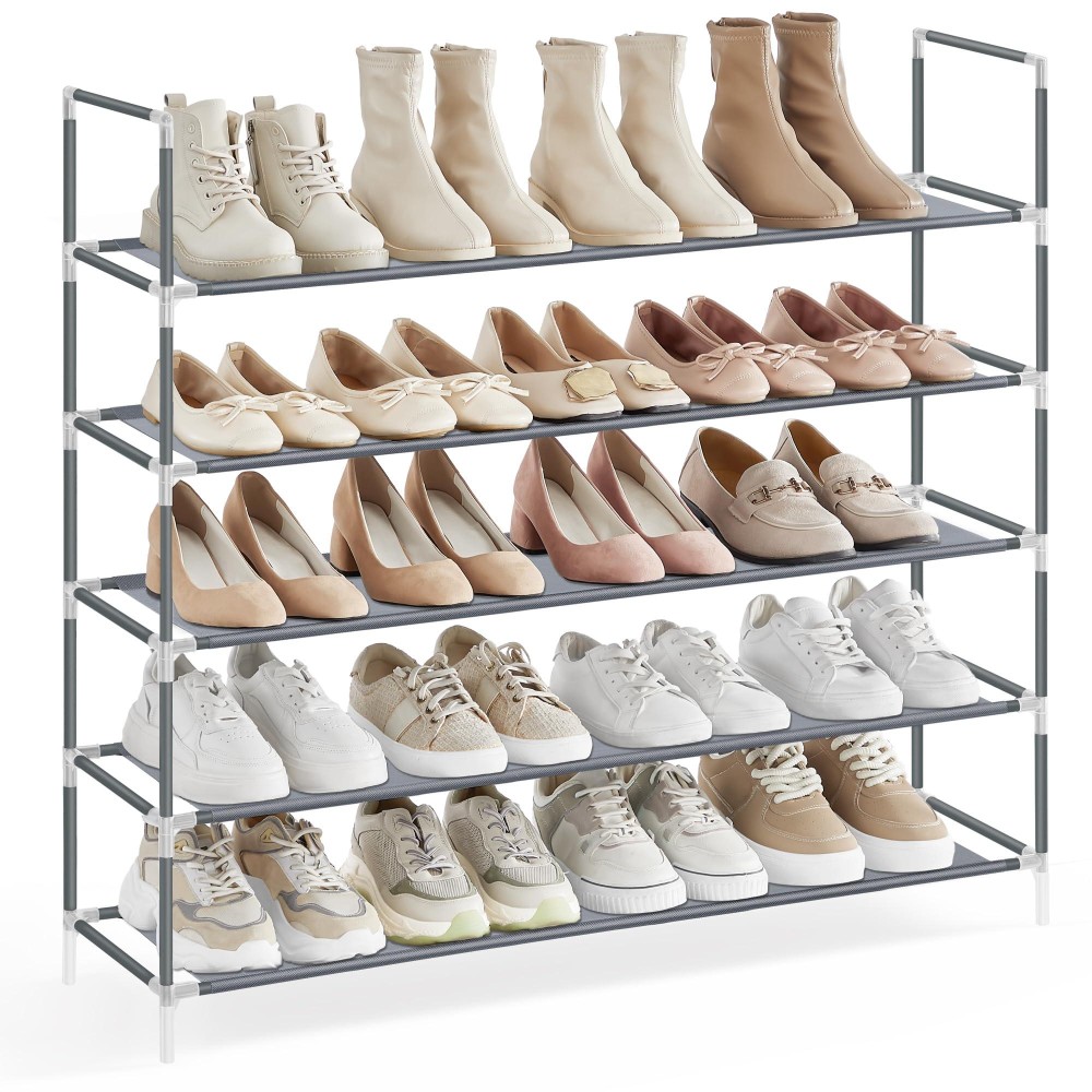 Songmics 5Tier Shoe Rack Shoe Storage For Hallway Closet Slim And Spacesaving Metal Frame Nonwoven Fabric Shelves Dove G