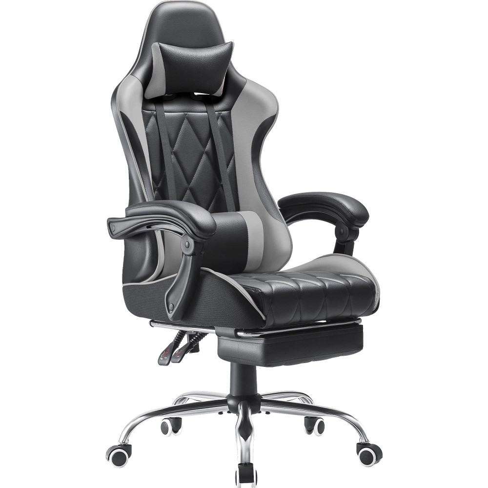 Shahoo Gaming Chair With Footrest And Massage Lumbar Support Ergonomic Computer Seat Height Adjustable With 360Swivel And Headr