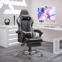 Shahoo Gaming Chair With Footrest And Massage Lumbar Support Ergonomic Computer Seat Height Adjustable With 360Swivel And Headr