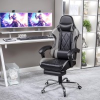 Shahoo Gaming Chair With Footrest And Massage Lumbar Support Ergonomic Computer Seat Height Adjustable With 360Swivel And Headr