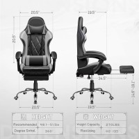 Shahoo Gaming Chair With Footrest And Massage Lumbar Support Ergonomic Computer Seat Height Adjustable With 360Swivel And Headr