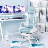 Shahoo Gaming Chair With Footrest And Massage Lumbar Support Ergonomic Computer Seat Height Adjustable With 360Swivel And Headr