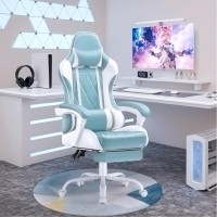 Shahoo Gaming Chair With Footrest And Massage Lumbar Support Ergonomic Computer Seat Height Adjustable With 360Swivel And Headr