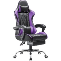 Shahoo Gaming Chair With Footrest And Massage Lumbar Support Ergonomic Computer Seat Height Adjustable With 360Swivel And Headr