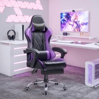 Shahoo Gaming Chair With Footrest And Massage Lumbar Support Ergonomic Computer Seat Height Adjustable With 360Swivel And Headr