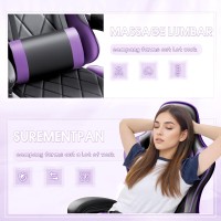 Shahoo Gaming Chair With Footrest And Massage Lumbar Support Ergonomic Computer Seat Height Adjustable With 360Swivel And Headr