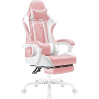 Shahoo Gaming Chair With Footrest And Massage Lumbar Support Ergonomic Computer Seat Height Adjustable With 360Swivel And Headr