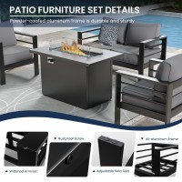 Amopatio Patio Furniture With Fire Pit 5 Pcs Aluminum Outdoor Sectional Metal Patio Sofa Sets With Aluminum Fire Pit Table For