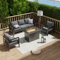 Amopatio Patio Furniture With Fire Pit 6 Pcs Aluminum Outdoor Sectional Metal Patio Sofa Sets With Aluminum Fire Pit Table For