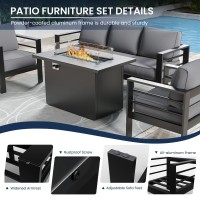 Amopatio Patio Furniture With Fire Pit 6 Pcs Aluminum Outdoor Sectional Metal Patio Sofa Sets With Aluminum Fire Pit Table For